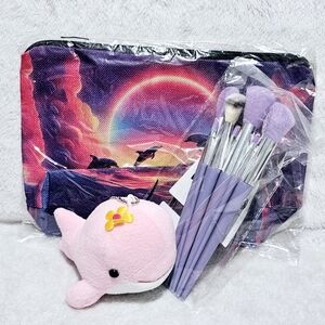 Ocean Theme Gift Set - Zipper Pouch Makeup Brushes And Plush Whale Toy